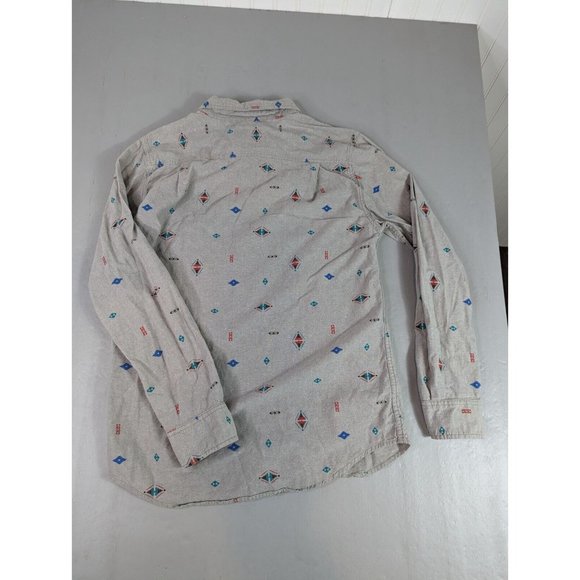 Modern Amusement Shirt Men's Medium Grey Aztec Long Slv Button Down Casual Artsy - Picture 4 of 8